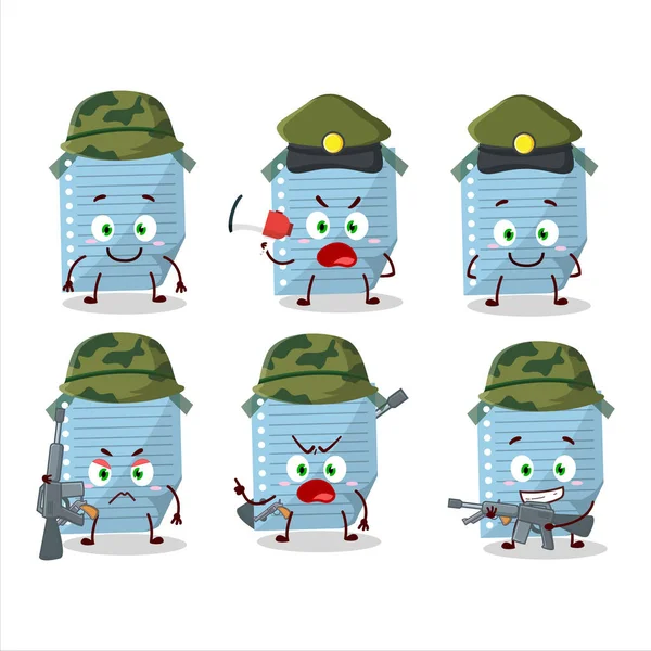 Charming Soldier Blue Sticky Notes Cartoon Picture Bring Gun Machine — Stockový vektor