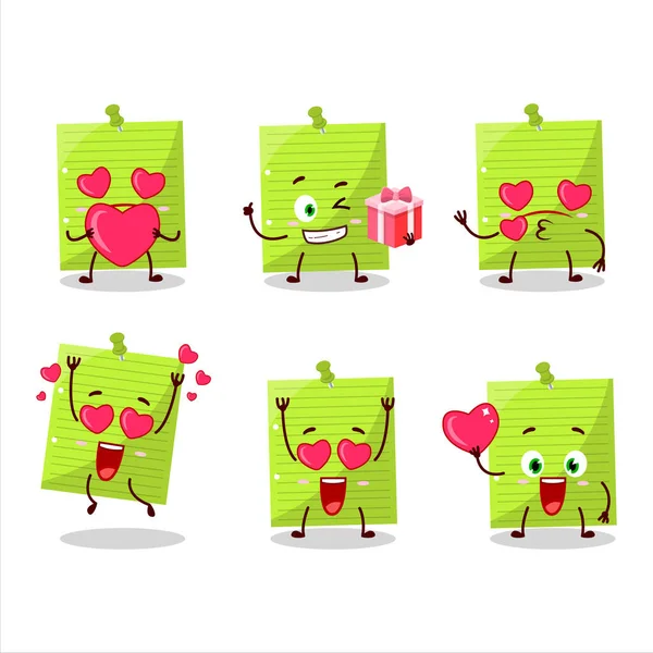 Green Sticky Notes Cartoon Character Love Cute Emoticon Vector Illustration — Stockový vektor