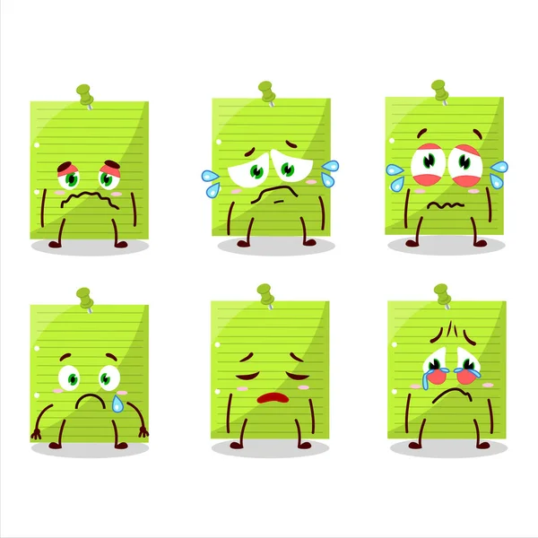 Green Sticky Notes Cartoon Character Sad Expression Vector Illustration — 图库矢量图片