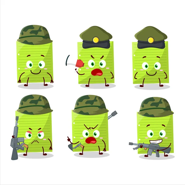 Charming Soldier Green Sticky Notes Cartoon Picture Bring Gun Machine — 图库矢量图片