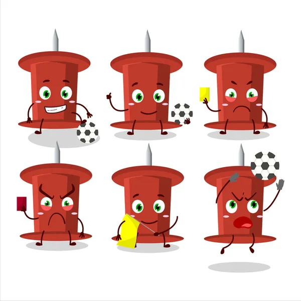 Red Push Pin Cartoon Character Working Football Referee Vector Illustration - Stok Vektor