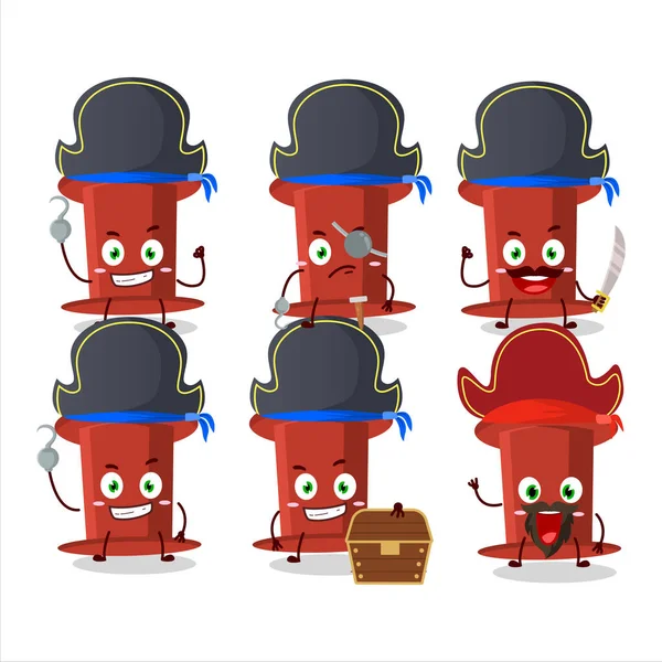 Cartoon Character Red Push Pin Various Pirates Emoticons Vector Illustration — Vettoriale Stock