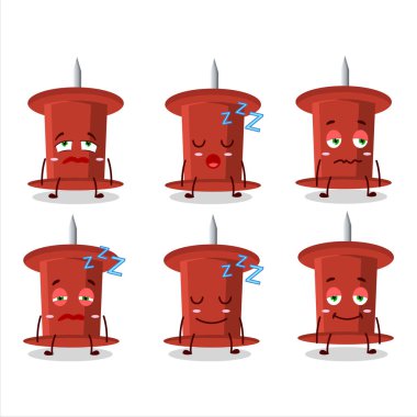 Cartoon character of red push pin with sleepy expression. Vector illustration