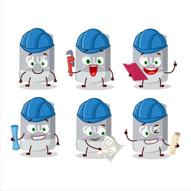 architect glue stick cute mascot character with pliers. Vector illustration
