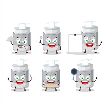 Cartoon character of glue stick with various chef emoticons. Vector illustration