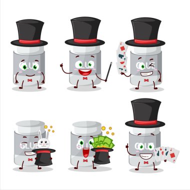 A glue stick Magician cartoon character perform on a stage. Vector illustration