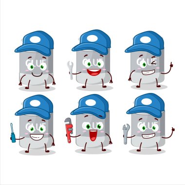 mechanic glue stick cute mascot character with pliers. Vector illustration