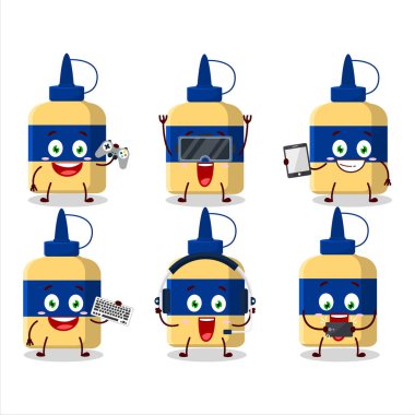 Paper glue cartoon character are playing games with various cute emoticons. Vector illustration