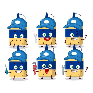 mechanic paper glue cute mascot character with pliers. Vector illustration