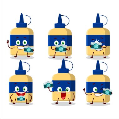 Photographer profession emoticon with paper glue cartoon character. Vector illustration