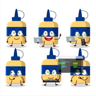 Paper glue Programmer cute cartoon character with. Vector illustration