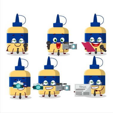 Character reporter paper glue cute mascot with microphone. Vector illustration