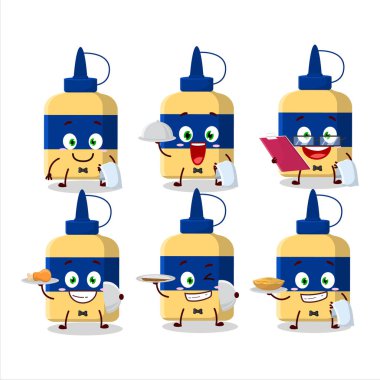 happy paper glue waiter cartoon character holding a plate. Vector illustration