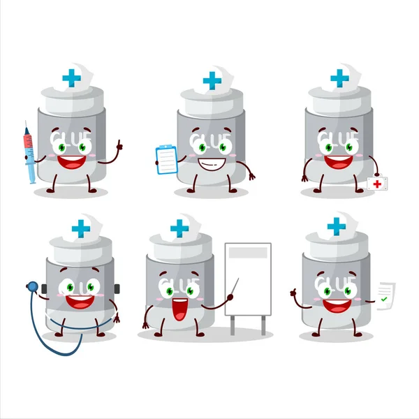 Doctor Profession Emoticon Glue Stick Cartoon Character Vector Illustration — ストックベクタ