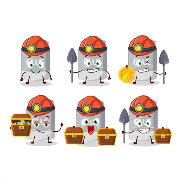 Miners Glue Stick Cute Mascot Character Wearing Helmet Vector Illustration — стоковый вектор