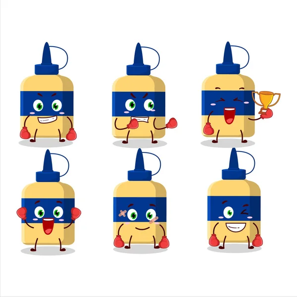 Sporty Paper Glue Boxing Athlete Cartoon Mascot Design Vector Illustration — 스톡 벡터