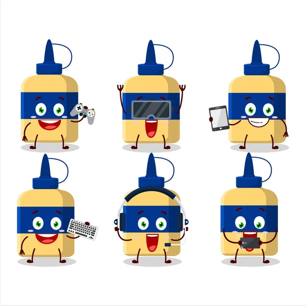 Paper Glue Cartoon Character Playing Games Various Cute Emoticons Vector — 스톡 벡터