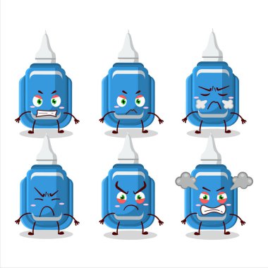 Blue correction pen cartoon character with various angry expressions. Vector illustration