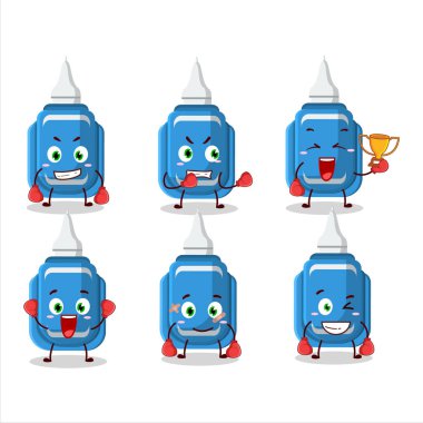 A sporty blue correction pen boxing athlete cartoon mascot design. Vector illustration