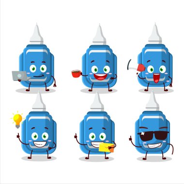 Blue correction pen cartoon character with various types of business emoticons. Vector illustration