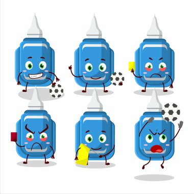 Blue correction pen cartoon character working as a Football referee. Vector illustration