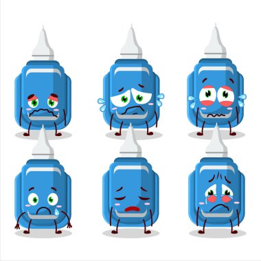 Blue correction pen cartoon character with sad expression. Vector illustration