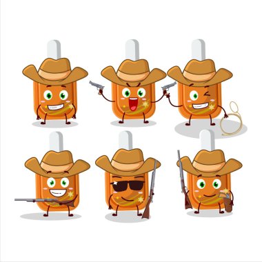Cool cowboy orange correction pen cartoon character with a cute hat. Vector illustration