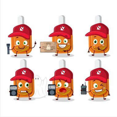 Ghost hunter cartoon orange correction pen character using camera. Vector illustration