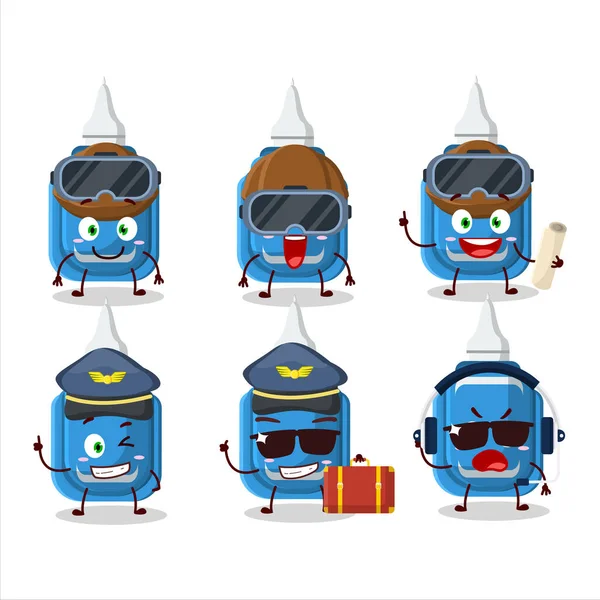 Pilot cartoon mascot blue correction pen with glasses. Vector illustration