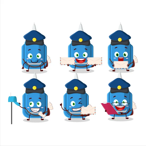 Picture Cheerful Blue Correction Pen Postman Cartoon Design Concept Vector — Vettoriale Stock