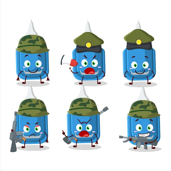 Charming Soldier Blue Correction Pen Cartoon Picture Bring Gun Machine — Stockový vektor