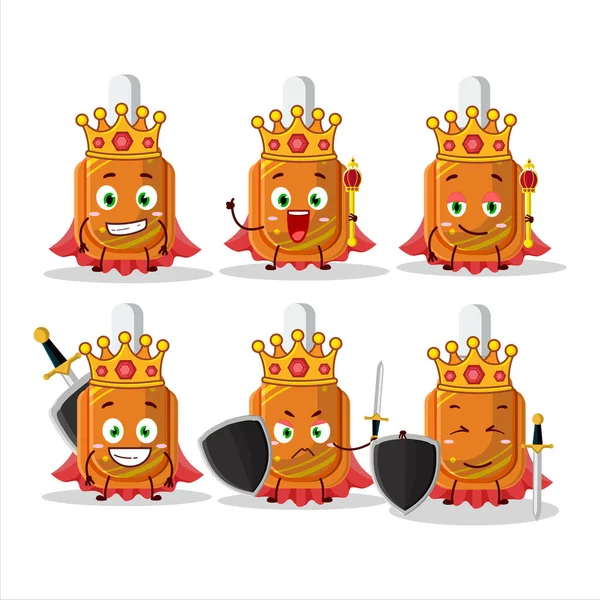 Charismatic King Orange Correction Pen Cartoon Character Wearing Gold Crown —  Vetores de Stock