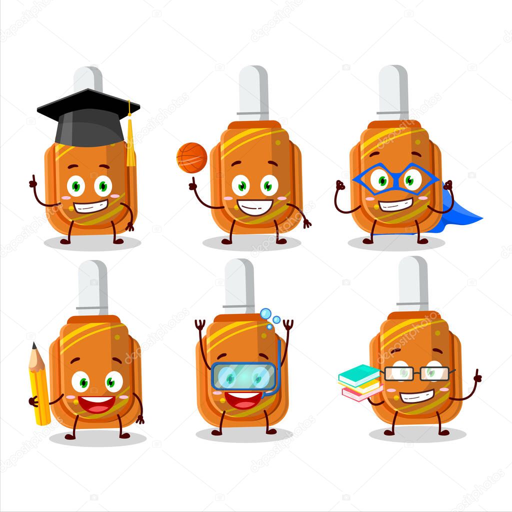 School student of orange correction pen cartoon character with various expressions. Vector illustration