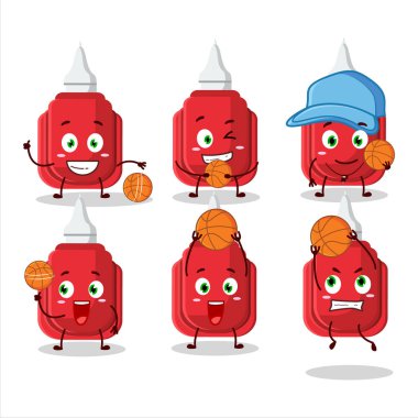 Basketbol atleti olarak kırmızı düzeltme kalem çizgi film karakteri. Vektör illüstrasyonu