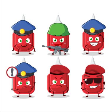 Kırmızı düzeltme kalem maskotu tasarım tarzında kendini işine adamış bir polis memuru. Vektör illüstrasyonu