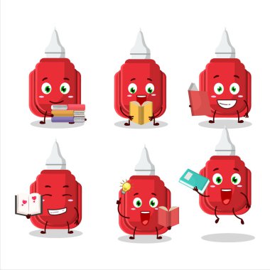 Kırmızı Düzeltme çizgi film karakteri konsepti komik bir kitap okuyor. Vektör illüstrasyonu