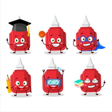 Değişik ifadeleri olan kırmızı kalem çizgi film karakteri öğrencisi. Vektör illüstrasyonu