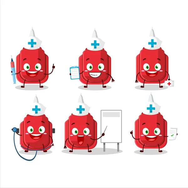 Emoticono Profesión Médica Con Personaje Dibujos Animados Pluma Corrección Roja — Vector de stock