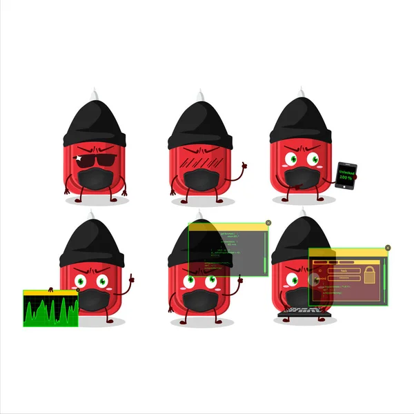 Une Mascotte Personnage Stylo Correcteur Rouge Hacker Avec Illustration Vectorielle — Image vectorielle