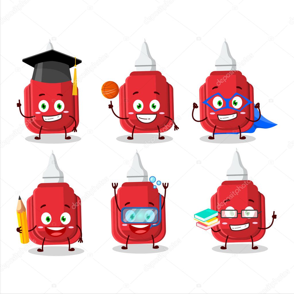 School student of red correction pen cartoon character with various expressions. Vector illustration