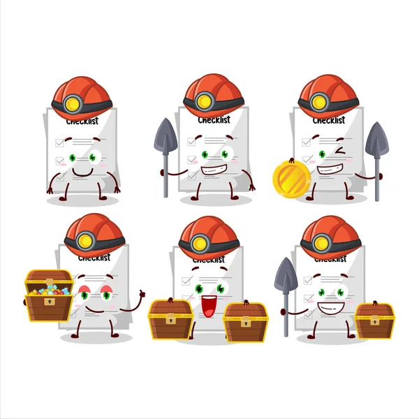 Miners Paper Sheet Cute Mascot Character Wearing Helmet Vector Illustration — Stock Vector