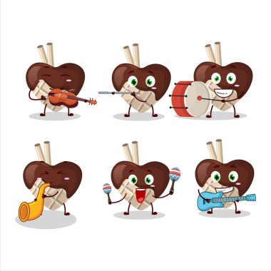 Beyaz çikolatanın çizgi film karakteri müzik enstrümanları çalmaya bayılır. Vektör illüstrasyonu