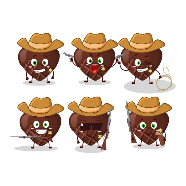 Cool Cowboy Chocolate Amo Personagem Desenho Animado Com Chapéu Bonito — Vetor de Stock