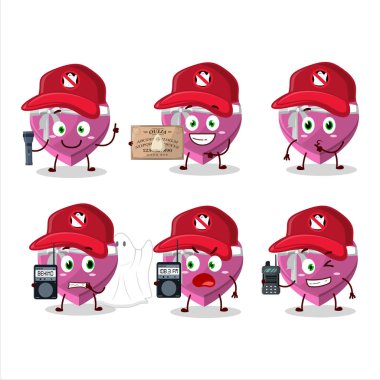 Hayalet avcısı çizgi film pembe aşk hediye kutusu karakteri kamera kullanıyor. Vektör illüstrasyonu