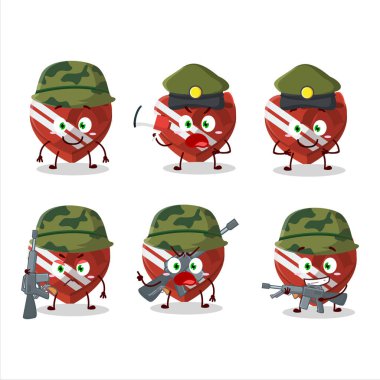 Çekici bir asker kırmızı aşk hediyesi karikatür bir silah makinesi getirdi. Vektör illüstrasyonu