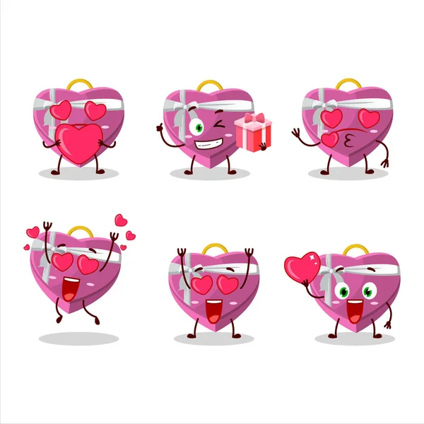 Pink Love Gift Box Cartoon Figur Mit Liebe Süße Emoticon — Stockvektor