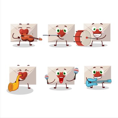 Müzik enstrümanları çalan çizgi film karakteri bir zarf. Vektör illüstrasyonu