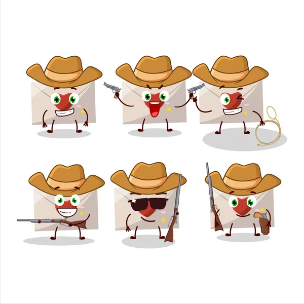 Cool Cowboy Love Envelope Cartoon Character Cute Hat Vector Illustration — Stock Vector