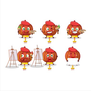 Kırmızı Çin lambası karikatür çizimi sanatçısı fırçayla