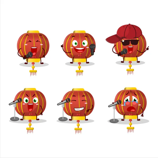 Ein niedliches Cartoon-Design-Konzept von roten chinesischen Lampen, die ein berühmtes Lied singen — Stockvektor